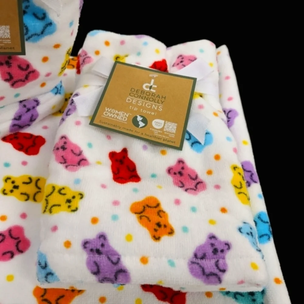 6pc Colorful Rainbow Gummy Bear Velour Bath Hand Tip Towel Set Deborah Connolly